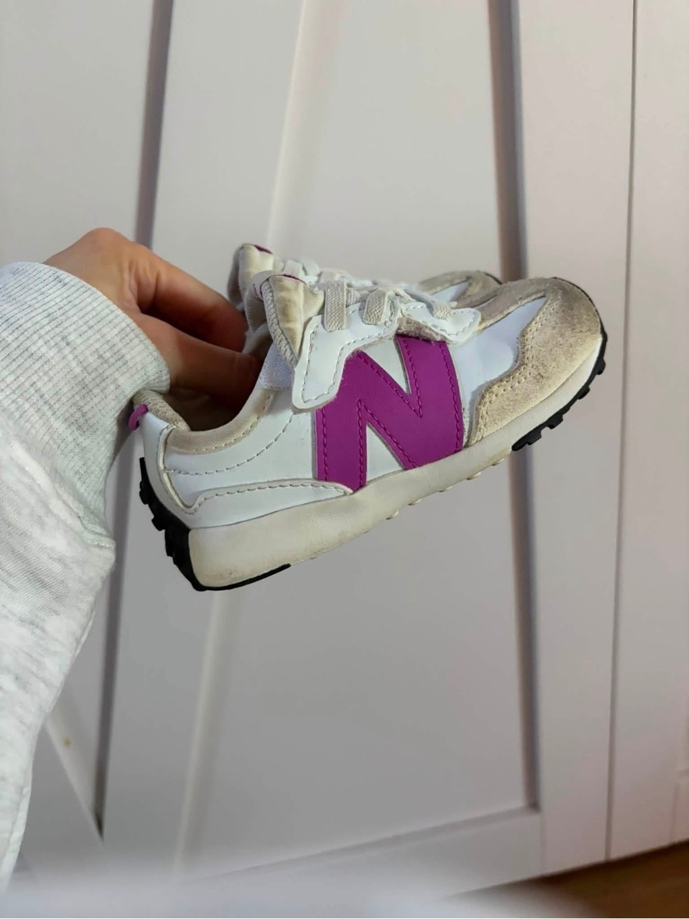 New Balance White Sneakers with Pink 'N' Accent - Kids